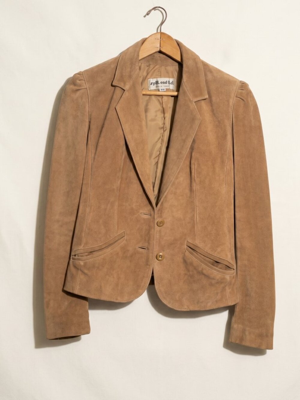Vintage 70s Tan Suede Leather Blazer Jacket | Puffed Shoulders Boho XS/S